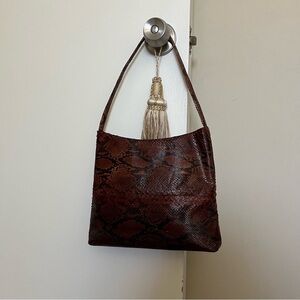 Vintage Authentic Snakeskin Python Y2K Simple Rust Brown Shoulder Bag Purse